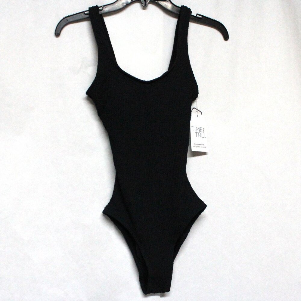 Women's Size Small 4-6 NWT Time and Tru 1 Piece Black Swimsuit